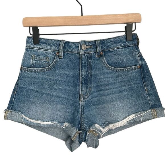 Pacsun Mom Short Denim Cotton Distressed Medium Blue Shorts Size 25 - Picture 1 of 15